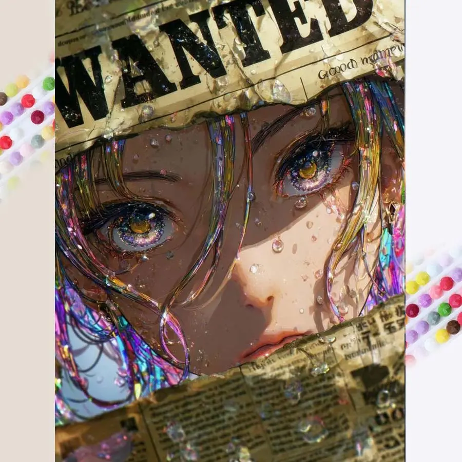 1 set of DIY diamond painting kit, 5D diamond art set, DIY decoration anime face, wanted notice, colorful mosaic, diamond art, DIY art home decor.