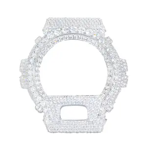 【TQW02】UCCIYO Watch Case - 18k Gold-Plated Lab-Created Moissanite S925 Sterling Silver Moissanite Iced Out Watch Bezel Case for Dw6900 Women Men Hip Hop Jewelry Gift