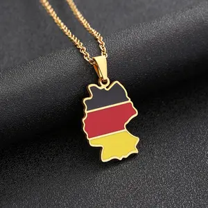 German map pendants necklace men's and women's fashion ethnic style stainless steel  Unisex ethnic necklace Couple jewelry Titanium steel necklace Vintage jewelry