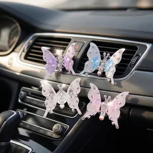 4Pcs Shaking Bling Butterfly Car Interior Stickers, 3D Rhinestone Crystal Butterfly Car Air Vent Outlet Decal, Aesthetic DIY Multi-Use Decor Mother's Day Gift for Women