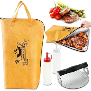 BBQ Blanket for Resting Meat with Squeeze Bottle & Meat Press - Meat Resting Blanket for Brisket, Pork, Steak, Turkey - Grill Blanket for Outdoor Grill - Ideal BBQ  for Men Dad