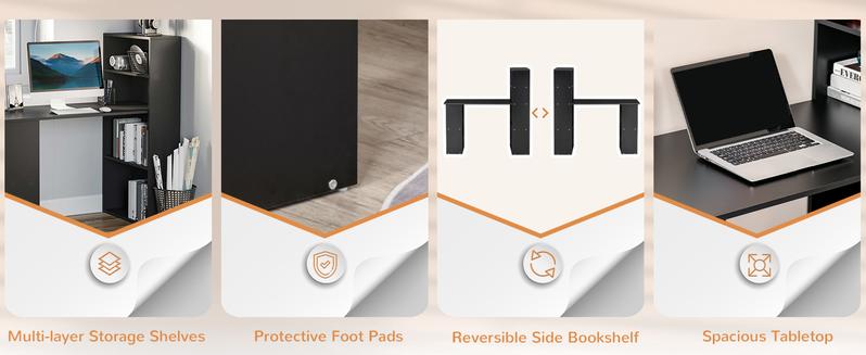 HOMCOM Modern Home Office Desk with 6-Tier Storage Shelves, 47" Writing Table with Bookshelf