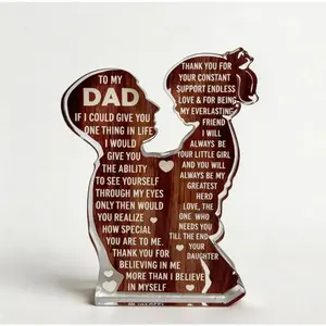 Transparent Print Acrylic Plaque with Wood Accent - Home Decor, Office Desk Sign, Father's Day & Christmas Gift for Dad from Daughter & Son, Birthday Present Wooden