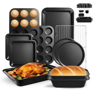 11-Piece Nonstick Baking Pans Set - Professional Grade Carbon Steel Bakeware with Premium Coating- Dishwasher Safe, Stackable, Oven Safe to 450 ° F (Black)