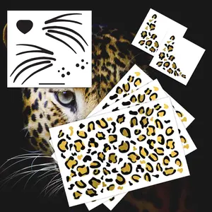 FashionTats Leopard Face Temporary Tattoo Pack (Black & Gold) | Halloween Costume Tattoo Kit | Skin-Safe | MADE IN USA | Removable Metallic