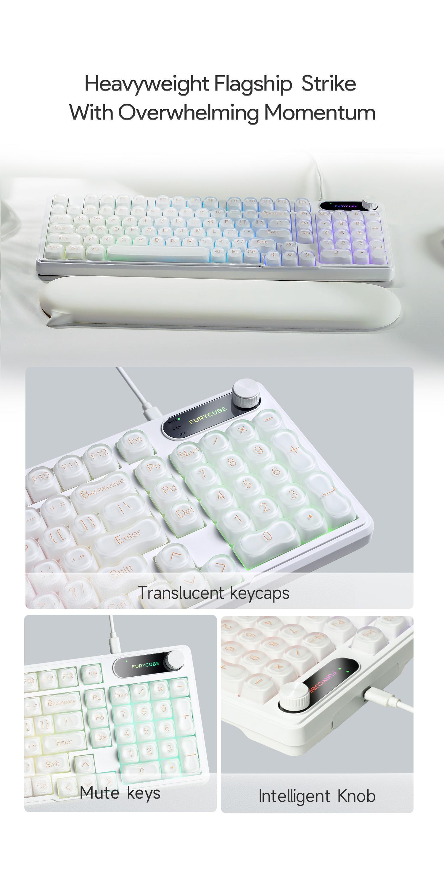 New upgrade 2.0 IP98 Wired Keyboard Gradient PBT Keycaps Side-Engraved Backlit Letters Smart Knob Gasket Structure Waterproof RGB Lighting Durable Double-Shot Keycaps Anti-Oil Matte Texture Membrane Keyboard Office Silent, Idea Birthday Gift