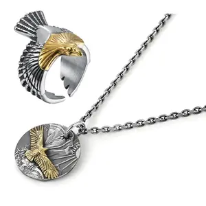 Personalized eagle pendant necklace, eagle ring set, suitable for daily wear, is the preferred choice for birthday and holiday gifts.