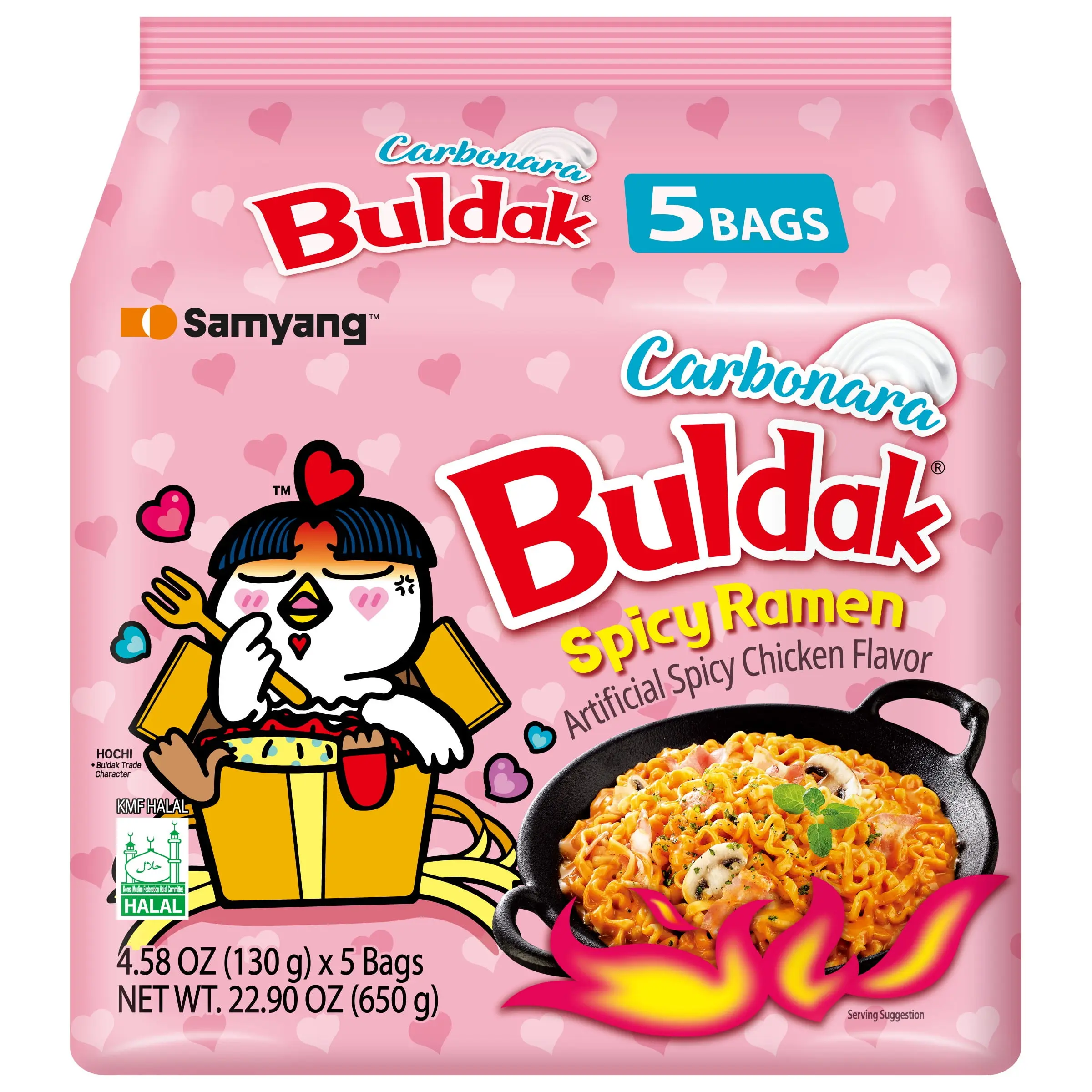 Samyang Spicy Chicken Noodle Carbonara Flavor Ramen, 4.58 oz, 5 Pack