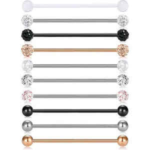 10pcs 14G Stainless Steel Industrial Barbell Earring Cartilage Body Piercing Jewelry 32mm 35mm 38mm Industrial Piercing Bar