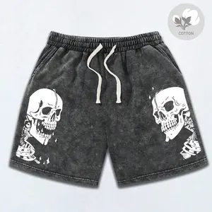 Men’s Fashion Pure Cotton Sports Casual Shorts — Trendy Y2K “snowflake” design with American-style skull and ghost face prints; comfortable, breathable, lightweight fabric for surfing and basketball; suitable for all seasons; a premium gift for a boyfrien