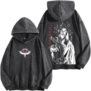 Akatsuki Red Cloud Washed Hoodie, Naruto Anime Graphic Tee, Oversized Ninja Streetwear Shirt, Vintage Manga Fan Apparel
