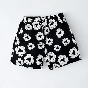 Men’s Retro Black & White Floral Print Shorts – Summer Drawstring Casual Beach Shorts Men’s Retro Black & White Floral Print Shorts – Summer Drawstring Casual Beach Shorts