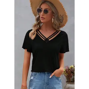 Legend or Lies Crisscross V Neck Butterfly Sleeve Top