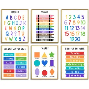 Educational  Learning Posters,Alphabet ABC Posters for  Classroom Playroom Wall Art Decor,Counting Chart for , Learning Poster for   Homeschool Supplies