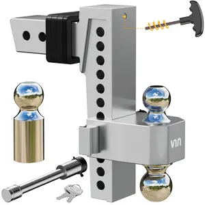 VNN Adjustable Trailer Hitch (6-10) Inch Drop Hitch 2.5 Inch Receiver(key point) Interchangeable 3 Solid Ball Mount 1-7/8", 2", 2-5/16"(18,500 LBS GTW), Heavy Duty Aluminum with Pads and Locking Sets, Silver Visit the VNN Store