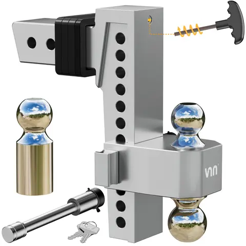 Adjustable Trailer Hitch (6-10) Inch Drop Hitch 2.5 Inch Receiver(key point) Interchangeable 3 Solid Ball Mount 1-7/8", 2", 2-5/16"(18,500 LBS GTW), Heavy Duty Aluminum with Pads and Locking Sets, Cars accessories