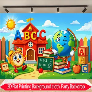2D flat 1pc Cartoon School Classroom Decor Wall Cloth, Bright Sun and Earth Design, Suitable for Classrooms, Kindergartens, Educational Themes, Polyester Material