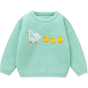 Toddler Girl/Boy Sweater Cute Ducks Hand Embroidered Sweater Fall Winter Outfit 1-5Y