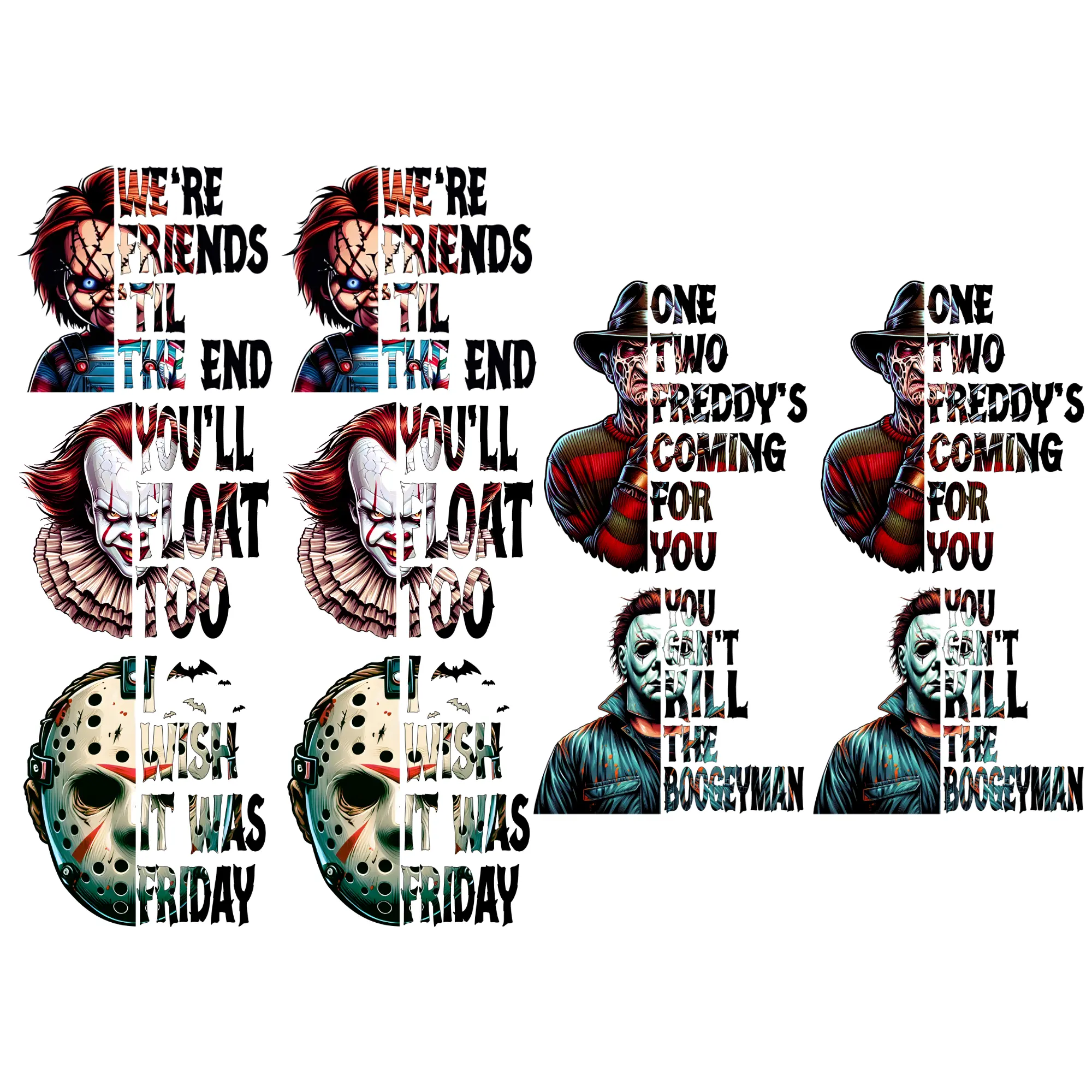 Halloween Horror Movie killer 2 Friends premade DTF gang sheet-10 adult prints Graffiti