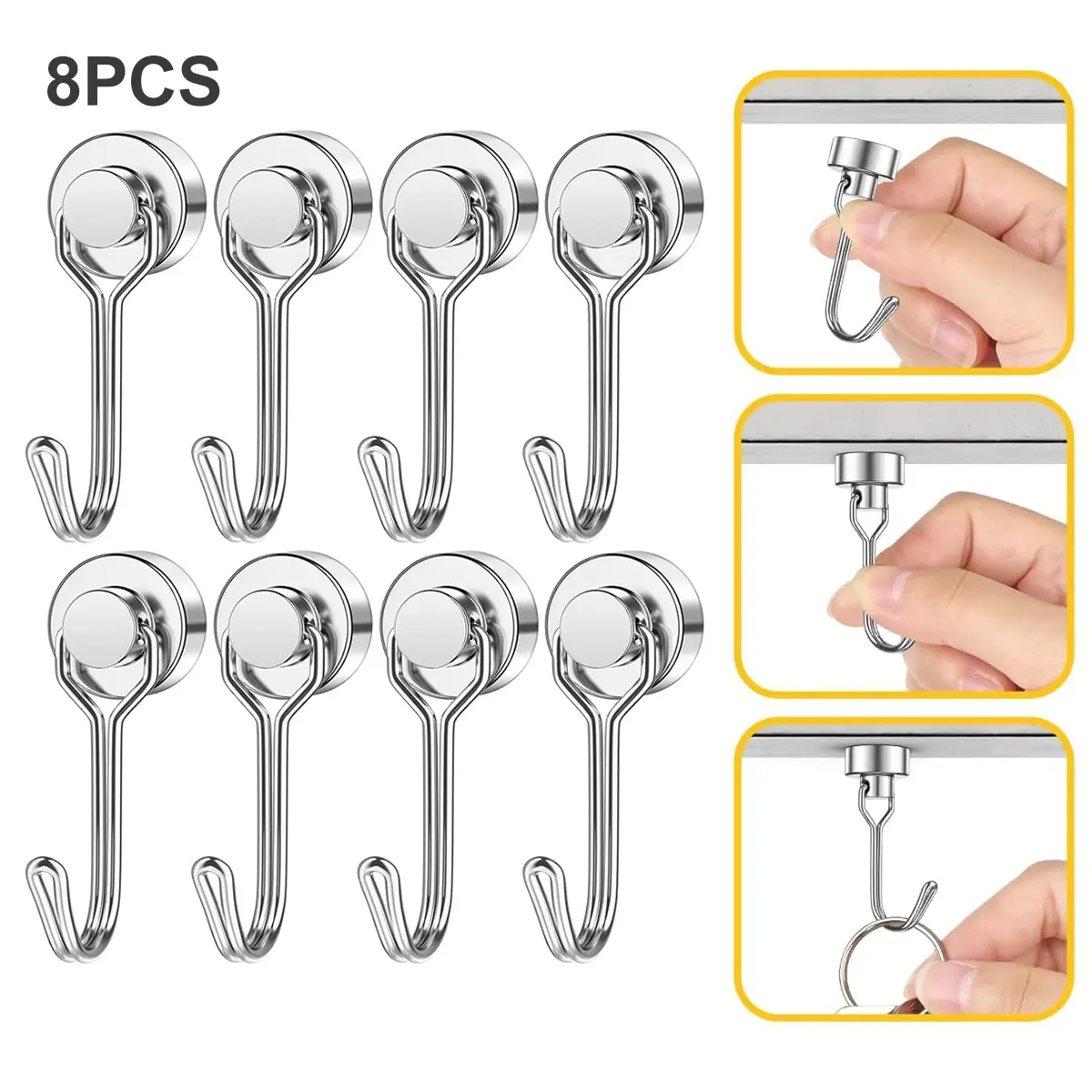 8-Pack Heavy-Duty Removable Metal Magnetic Hooks, 30lbs Strong Secure Hook Design, Convenient Fasteners for Cruise Cabin Essentials, Refrigerator (Tools & Hardware)