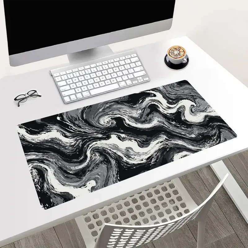 Abstract Wave Extended Desk Mouse Pad, Thickened Non Slip Stitched Edge Keyboard Mat, Minimalist Desk Accessory for Men Women Office Gamers, Ideal Work Gaming Room Decor Father's Day Gift