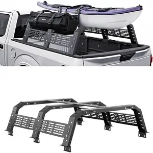 TikTokShopBlackFridayVEVOR Overland Truck Bed Rack, 54.3-68.3 in Width, Adjustable Overland Bed Cargo Rack with Sidebar and 900 lbs Static Load Capacity, Heavy Duty Steel, Compatible with Full Size and Mid-Size Trucks