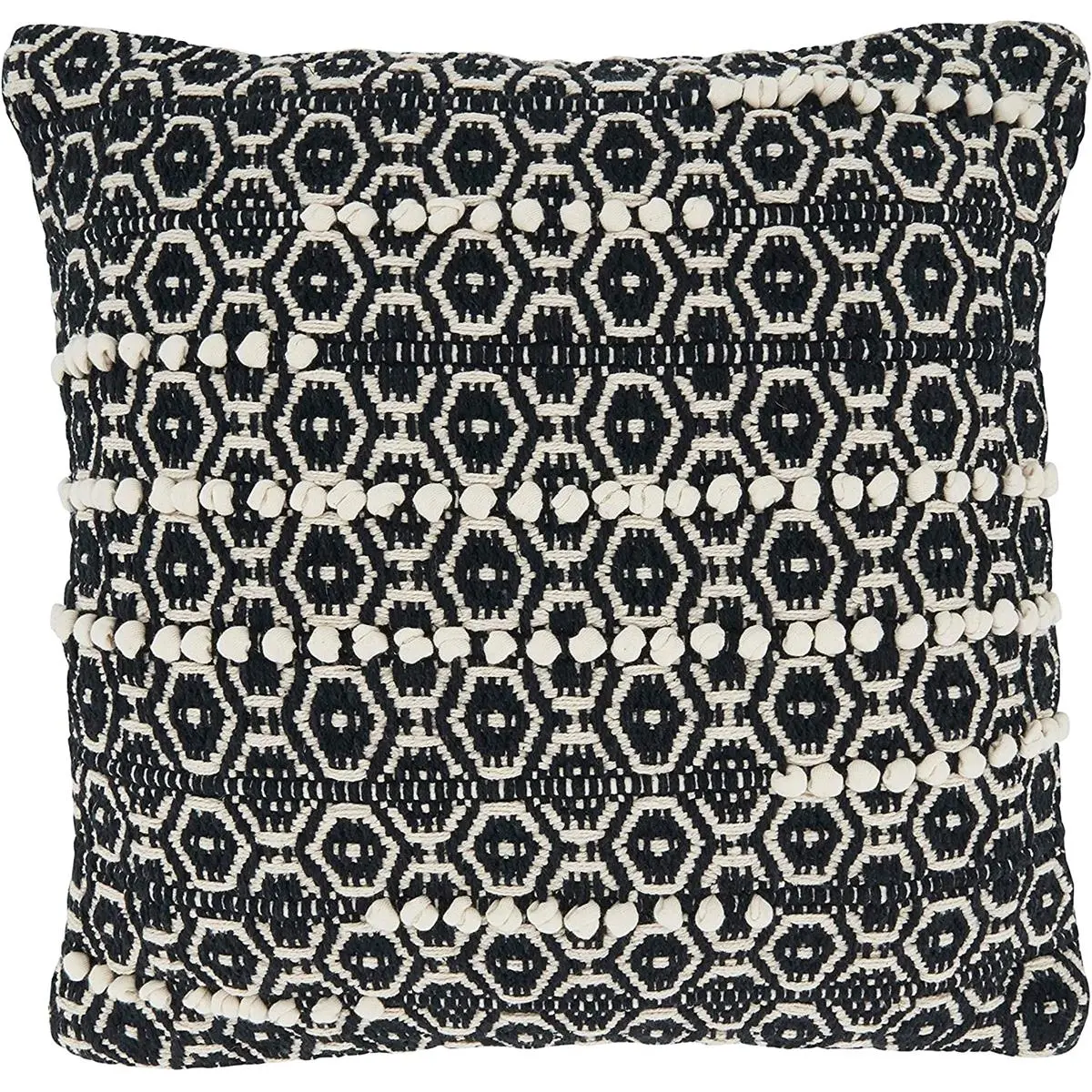 Saro 2902.BW18SD 18 in. Dual-Tone Moroccan Design Square Throw Pillow with Down Filling, Black & White