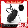 uniHimal Premier 14-Way Golf Stand Bag - Unisex Lightweight Leather & Faux Leather Bag with 14-way Club Order, Padded Ergonomic Adjustable Double Straps, Full-Length Dividers, Quick-Snap Pockets, Waterproof Cover, Valuables Zip Slot