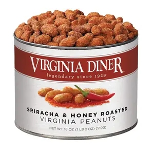 Virginia Diner XL Peanuts 18 oz, Honey Roasted & Sriracha Flavor, Non-GMO Gourmet Nuts, Sweet & Spicy Snack, Ready to Eat