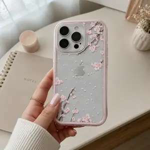 Aesthetic 3-in-1 Soft Transparent Cherry Blossom Snowflake Colorful Smartphone Casing, Cellphone Handheld Case for iPhone 17,16,15,14,13,12,11 Pro Max & 14,15,16 Plus, Mobile Phone Accessory