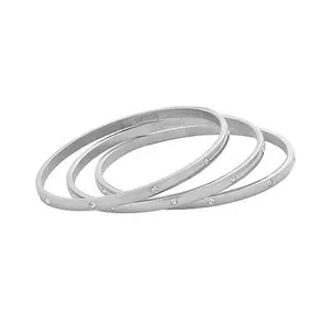 Stately Steel CZ-Accented Bangle Bracelet 3-piece Set