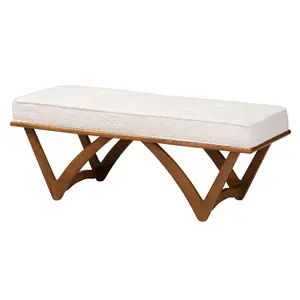 Baxton Studio Chenoa Boucle Fabric and Wood Bench
