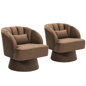 2‑Pack Modern Swivel Barrel Accent Chair – 360° Velvet Upholstered Round Armchair with Plush Cushion & Armrests – Comfy Oversized Lounge Chair for Living Room, Bedroom, Reading Nook