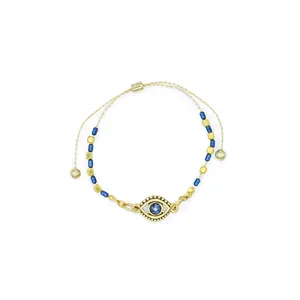 Gold and Blue Evil Eye Adjustable Slide Bracelet
