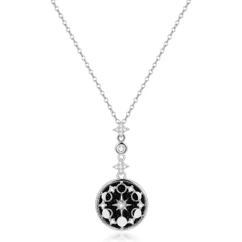 Bpq 925 Sterling Silver Blue Sandstone Moon Star Phase Necklace Earrings Necklace Birthday Gift for Women Girlfriend