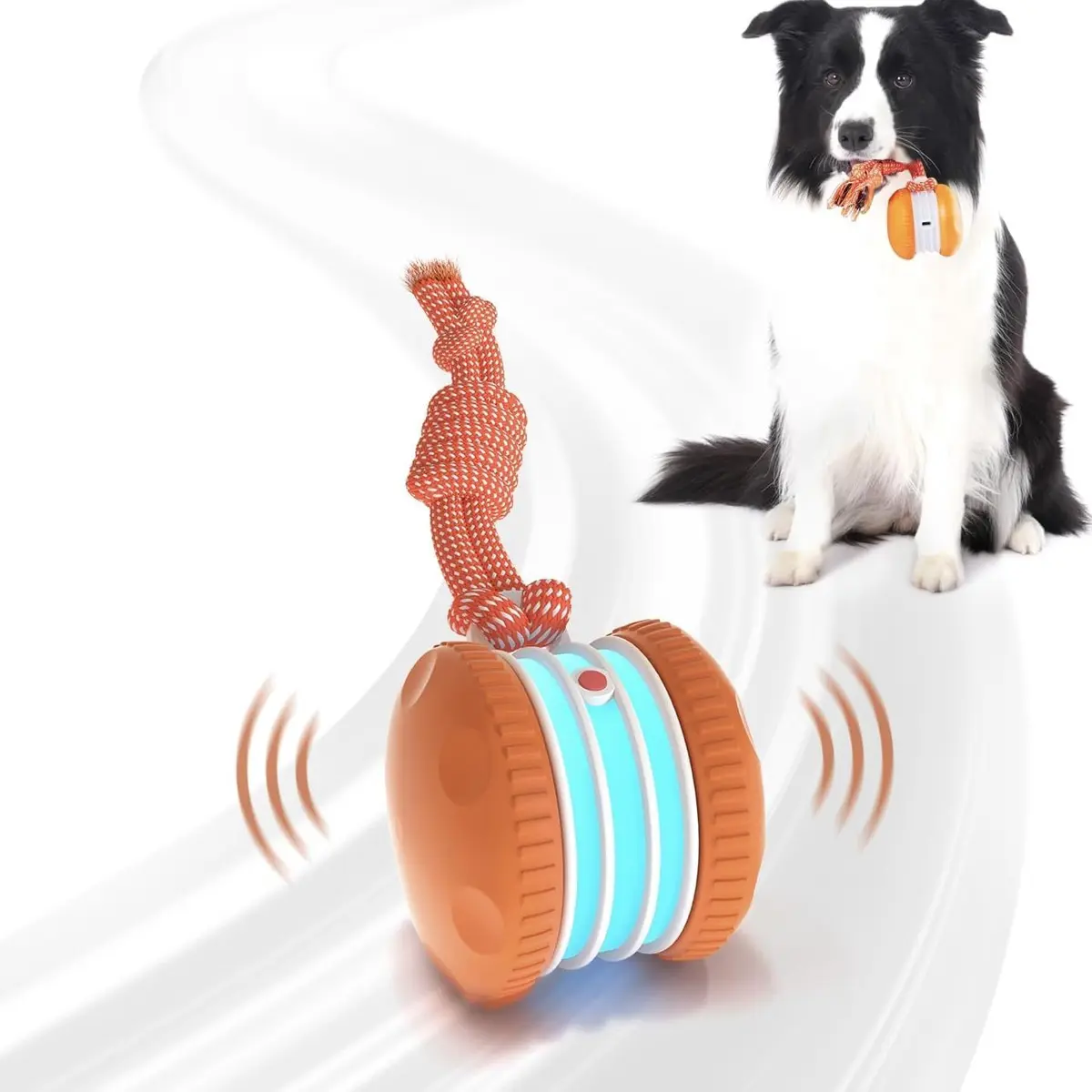 Interactive Dog Ball, Random Path Electric Automatic Moving and Rolling Dog Toy with Rope for Small Dogs, Motion-Activated Dog Stimulation Toy for Boredom Relief