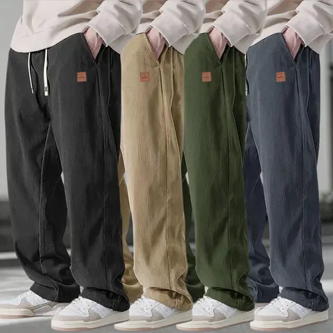 Men's 4-Piece Woven Casual Outfit Set - Baggy Drawstring Long Pants for Spring/Autumn, Available in Gray, Khaki, Green, Versatile for Daily Activities, Fathersday Gift Option, Green + Green + Green + Gray, Khaki + Khaki + Green + Gray