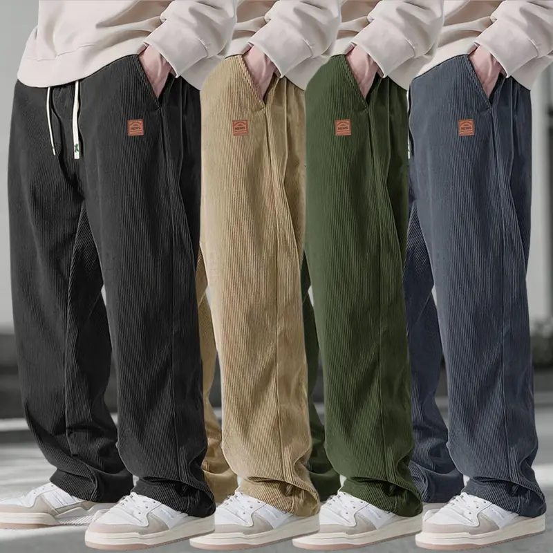 Men's 4-Piece Woven Casual Outfit Set - Baggy Drawstring Long Pants for Spring/Autumn, Available in Gray, Khaki, Green, Versatile for Daily Activities, Fathersday Gift Option, Green + Green + Green + Gray, Khaki + Khaki + Green + Gray
