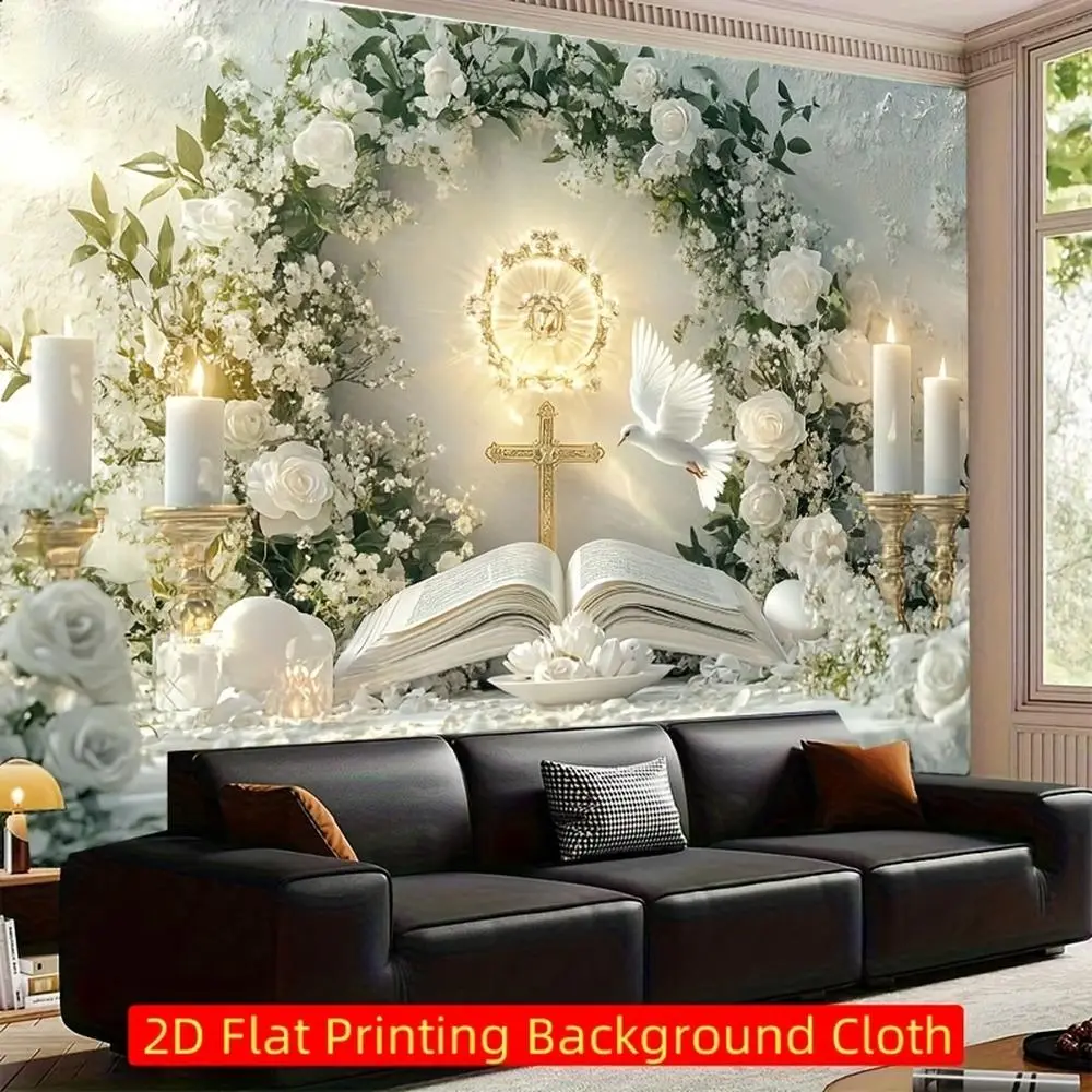 1pc 2D Flat Polyester First Communion Theme Banner - Mi Primera Comunion & First Holy Communion Indoor Backdrops, Ideal for Youngsters' Celebrations, Birthday Party, Weddings, Printed