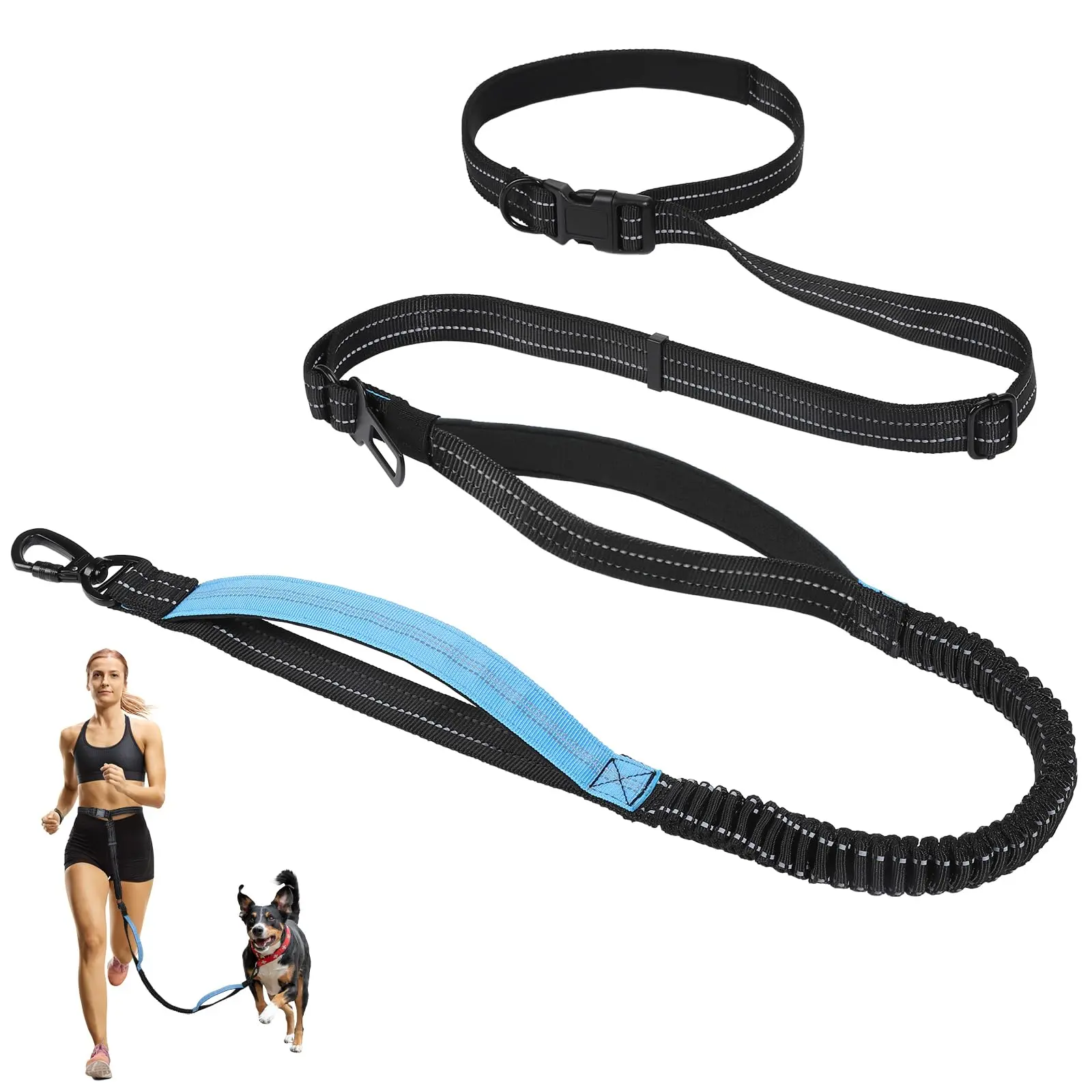 2026 Hands Free Dog Leash, 8.2 FT Waist Leash for Walking, Jogging, Hiking, Adjustable Crossbody Belt with Double Padded Handles, Bungee Car Seatbelt Design for Medium Large Dogs