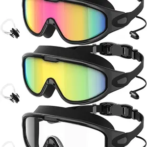Adult Swim Goggles 3 Pack, 180° Anti-Fog Wide Vision UV Protection, Universal Fit, Uv400 Anti-Fog Leak-Proof Swim Goggles, Swimming Goggles