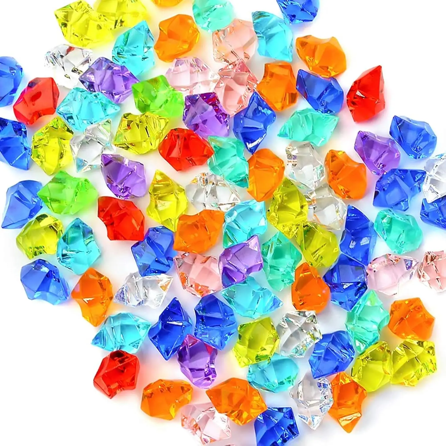 Premium Multicolored Fake Crushed Ice Rocks, 150 Pcs Fake Diamonds Plastic Ice Cubes Acrylic Clear Ice Rock Diamond Crystals Fake Ice Cubes Gems For Decoration Wedding Display Vase Fillers