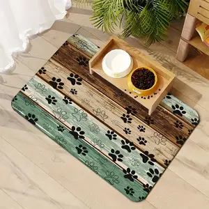Retro Wood Paw Print Pattern Rubber Pet Feeding Mat for Dogs and Cats, Absorbent anti-slip and quick-drying soft carpet, multi-sized and easy-to-clean waterproof bowl mat, suitable for dogs and cats, stain-resistant, perfect for home use