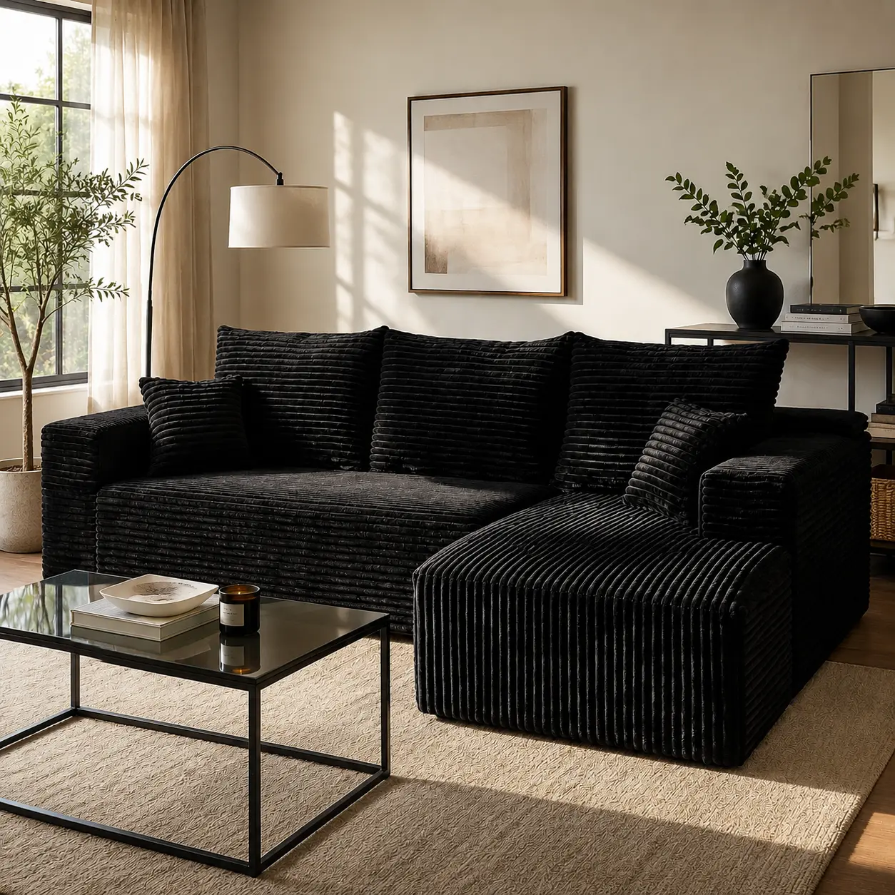 96" l-shaped Sectional Sofa for Living Room, Modern Chenille Couch with Deep Seat Design, Oversized Modular Boneless Sofa, Comfortable Upholstered Sofa Set, No Assembly Required, Minimalist Lounge Furniture