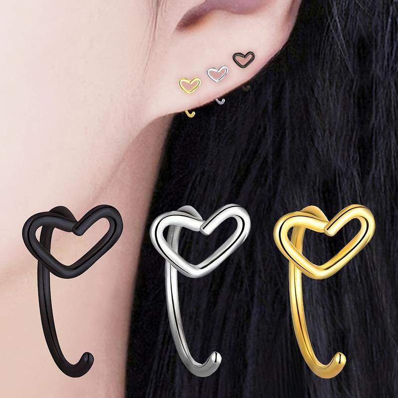 4PCS Boho-chic Heart Nose Rings Stainless Steel Elegant Women Body Piercing Jewelry Set Colorful Eyebrow, Navel, and Lip Body Piercings Jewelry Gift