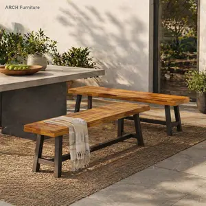 ARCH Outdoor Carlisle Benches, Sandblasted Brown + Rustic Metal (Set of 2)