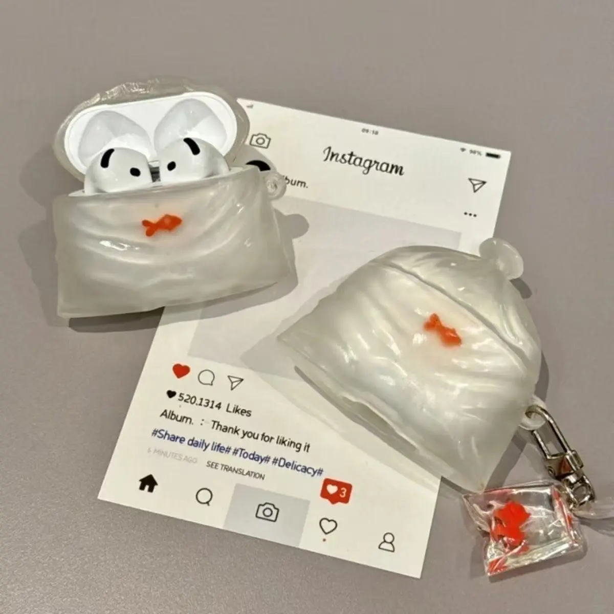 Creative Trash Bag Goldfish AirPods 1/2/4 Case, Apple Wireless Bluetooth-compatible Protection Cover, Model Xinghao, No Ca Prop 65 Re
