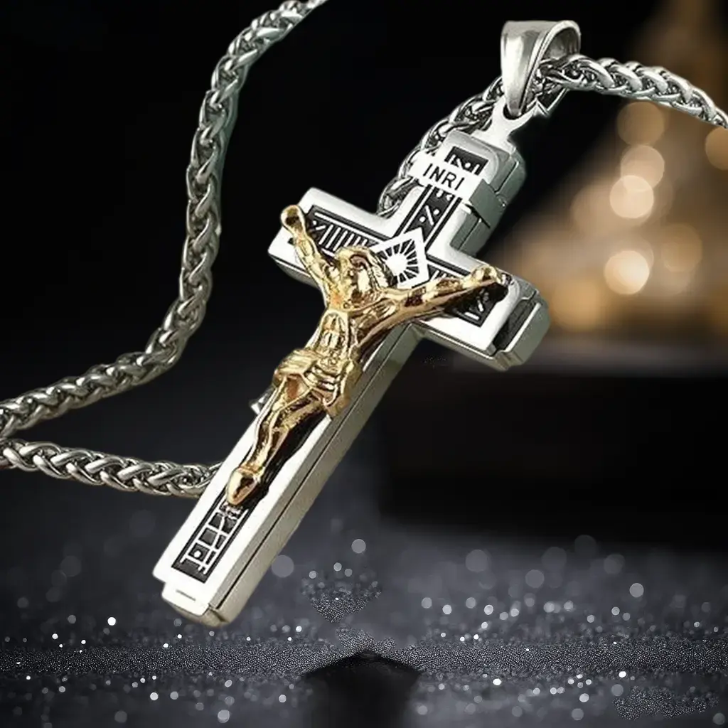 Stainless Steel Cross Jewelry SleekDesign with Inscriptions Men's Fashion Accessory for Faith-Driven Style Long-Lasting Material Elegant Design Faith Statement