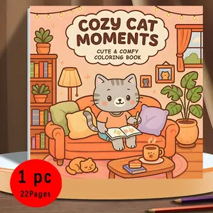 Cozy Cat Moments Cute & Comfy Coloring Book for Kids & Adults - 22 Easy Kawaii Themes Cat Coloring Pages, 120gsm Thick No Bleed Paper, Non-Toxic Odorless, Glue Binding, Perfect for Stress Relief