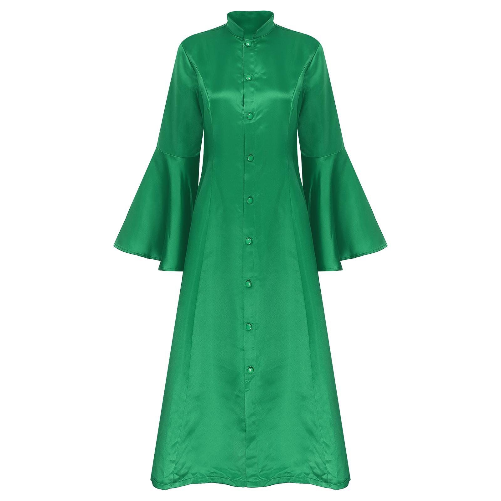 Women Clergy Robe Medieval Vintage Priest Uniform Church Stand Collar Choir Dress Halloween Cosplay Church Theme Party Costumes
